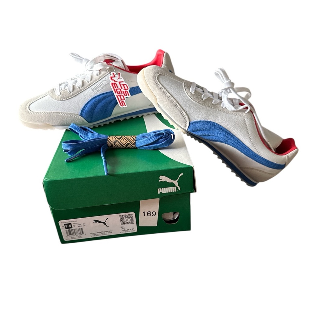 Puma White Sneakers with Blue and Red Accents